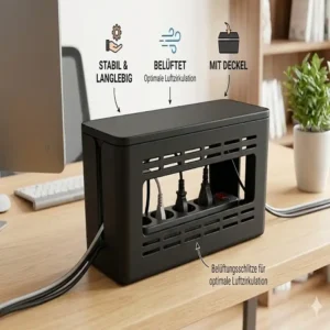 Detailansicht der Belüftungsschlitze einer kabelbox mit deckel stabil zur Vermeidung von Überhitzung.