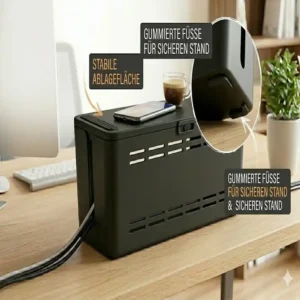Sicherer Stand durch gummierte Füße an der Unterseite der kabelbox mit deckel stabil.