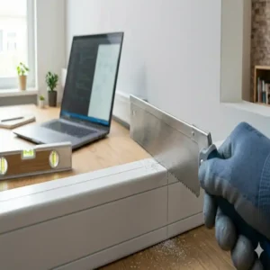 Anleitung zum Zuschneiden des Kanals für die nahtlose kabelkanal steckdose integration einer Schuko-Steckdose.