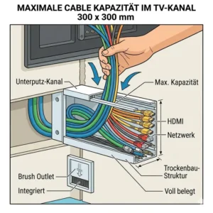 Innenansicht der Kapazität für HDMI- und Stromkabel im kabelkanal tv wand unsichtbar.