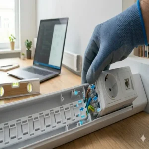 Einsetzen des Steckdoseneinsatzes in das modulare System der kabelkanal steckdose integration.