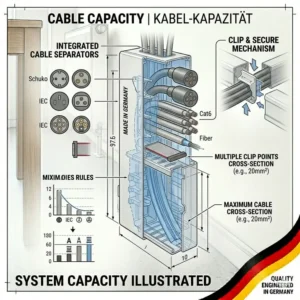 Diagram showing the high cable capacity of the kabelkanal clip system.