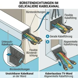 Detailansicht des flexiblen Kabelauslasses am kabelkanal tv wand unsichtbar.