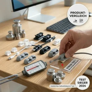 Heavy power cables stress testing the adhesive strength in a kabelclips selbstklebend test.