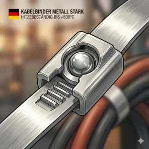 Detailansicht des Kugelverschlusses eines kabelbinder metall stark für maximale Zugkraft.