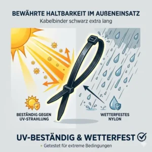 Illustration der extremen Reissfestigkeit und Zugkraft in Newton für robuste kabelbinder schwarz extra lang.