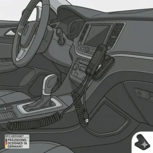 Illustration zur Verwendung einer kabelhalter klammer stark im Auto zur Fixierung von Ladekabeln.