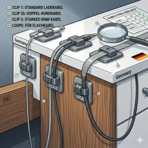 Vergleich verschiedener Kabelgrößen und Typen im kabelclip magnetisch test.
