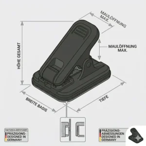 Technische Zeichnung mit Maßen für die kabelhalter klammer stark zur Veranschaulichung der Größe.