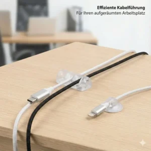 7: ordentliche oberfläche mit kabelclips für usb kabel