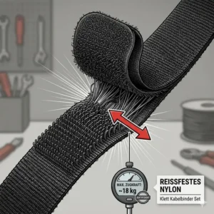 Testing the durable nylon material and hook-and-loop strength of a klett kabelbinder set.