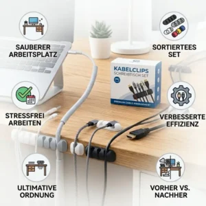 Lieferumfang vom Kabelclips Schreibtisch Set mit verschiedenen Kabelhaltern