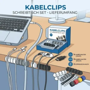 Selbstklebende Rückseite der Halterungen aus dem Kabelclips Schreibtisch Set