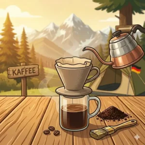 Faltbarer Kaffeefilter auf einer Tasse als leichte kaffeemaschine ohne strom camping für Trekkingtouren.