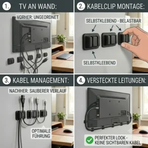 Kabelmanagement hinter dem Fernseher mit kabelhalter kabelclip wand.