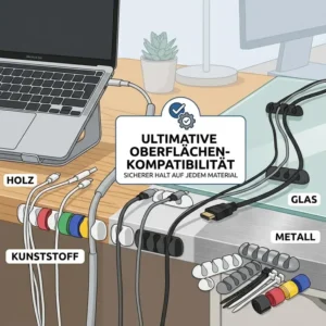 Kabelclips Schreibtisch Set passend für verschiedene Kabeldurchmesser und USB-Kabel