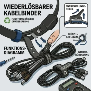 Farbige Vektor-Grafik zur Bündelung von Audio- und Lichtkabeln bei Events mit kabelbinder wiederlösbar.