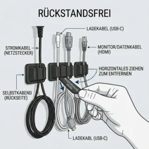 Illustration zum rückstandslosen Entfernen von kabelhalter kabelclip wand.