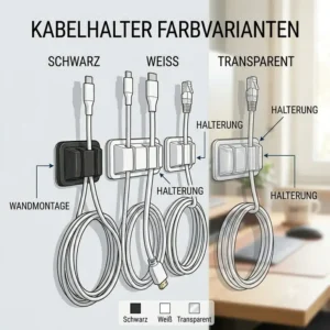 Kabelhalter kabelclip wand in den Farbvarianten Schwarz und Weiß.