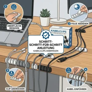 Flexible Nutzung des Kabelclips Schreibtisch Sets an Tischkanten und Wänden
