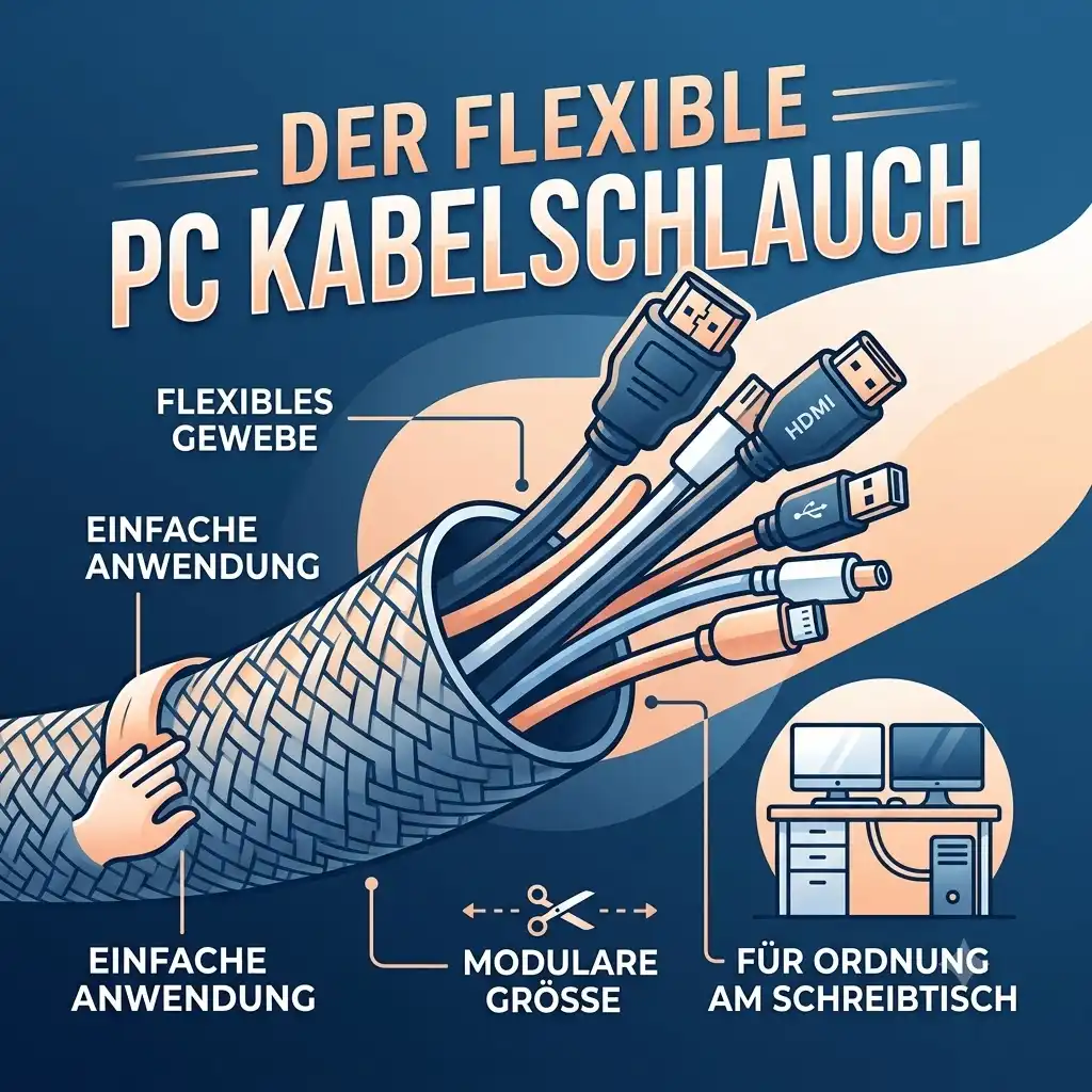 Clean cable management setup featuring a pc kabelschlauch flexibel under a neat computer desk