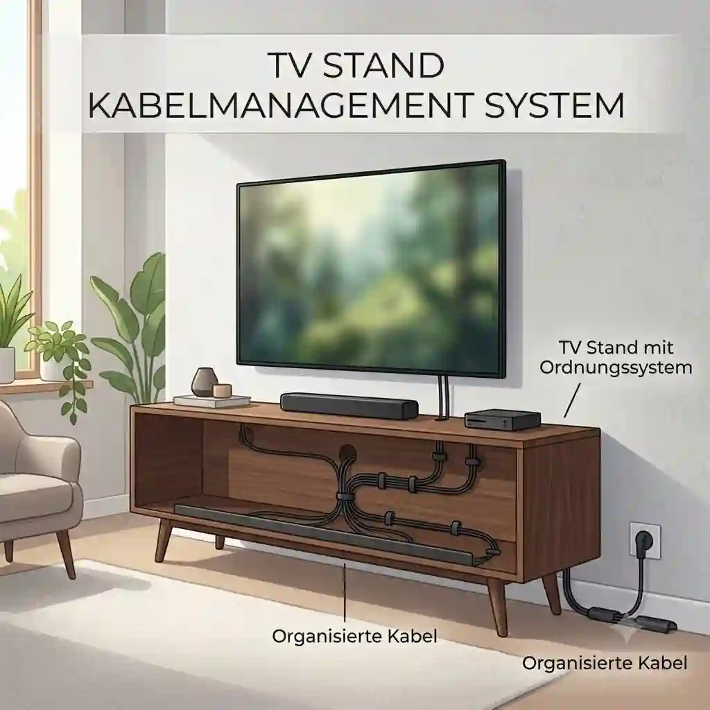 Modern tv stand kabelmanagement system in a clean living room.