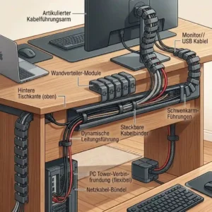 Illustration 2 showing the easy under-desk mounting process of a pc kabelkanal hinter schreibtisch.