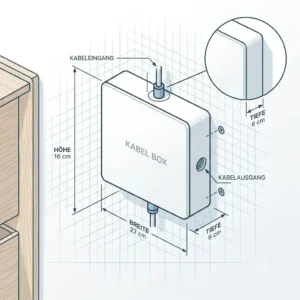 Technical diagram showing the dimensions of a tv kabel box wandmontage device.
