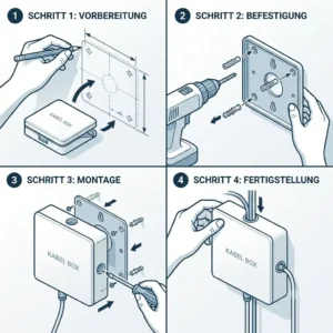 Step-by-step installation guide for securing a tv kabel box wandmontage unit.