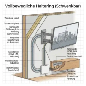 Schematic of a full-motion articulating tv wandhalter kabel unsichtbar mount with integrated cable management.