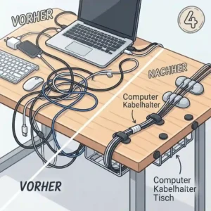 A before and after comparison showing the impact of using a computer kabelhalter tisch.