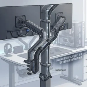 Using magnetic clips as effective pc kabelmanagement ideen 2026 for securing cables to desk legs.
