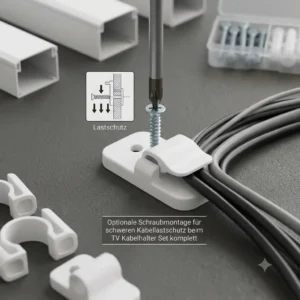 Optional screw mounting for heavy-duty cable protection with the tv kabelhalter set komplett.