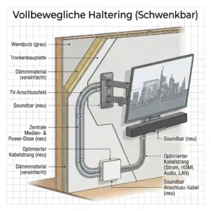 Seamless installation of a TV and soundbar without visible wires, using a tv wandhalter kabel unsichtbar solution.
