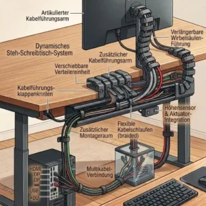 Illustration 5 showing a flexible pc kabelkanal hinter schreibtisch designed for height-adjustable sit-stand desks.