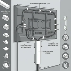 Effective cable routing behind a television using the components of the tv kabelhalter set komplett.