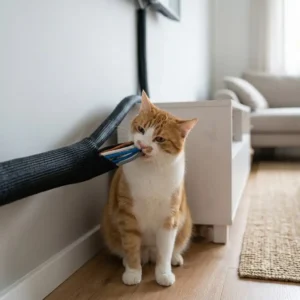 A robust TV Kabelschutz Schlauch protects TV cables from pet bites, such as from cats and dogs.