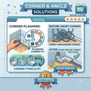A corner and angle planning diagram illustrating clean layout solutions for the tv kabelkanal test 2026.