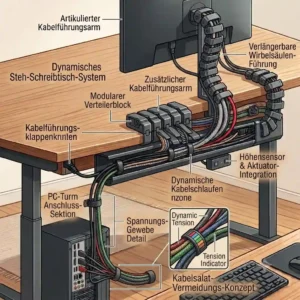 Illustration 6 showing a durable black metal pc kabelkanal hinter schreibtisch mounted under a heavy-duty workstation.