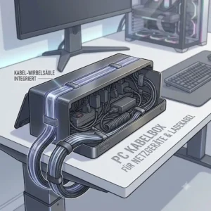 Minimalist desk cable box used for pc kabelmanagement ideen 2026 to store power adapters neatly.