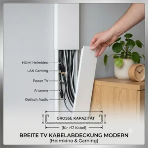 Wide modern TV cable cover on the wall for home theater and gaming cables.