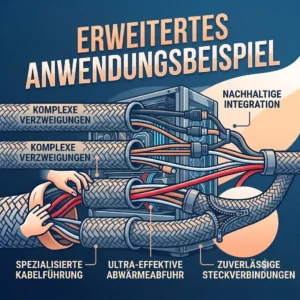 Before and after comparison showing cable chaos transformed by a flexibler pc kabelschlauch