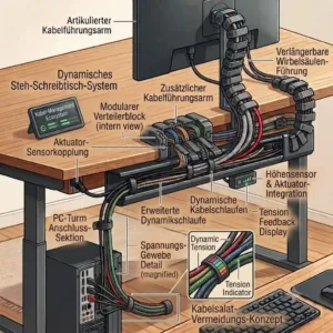 Illustration 7 showing a neat and tidy computer workspace achieved using a pc kabelkanal hinter schreibtisch.